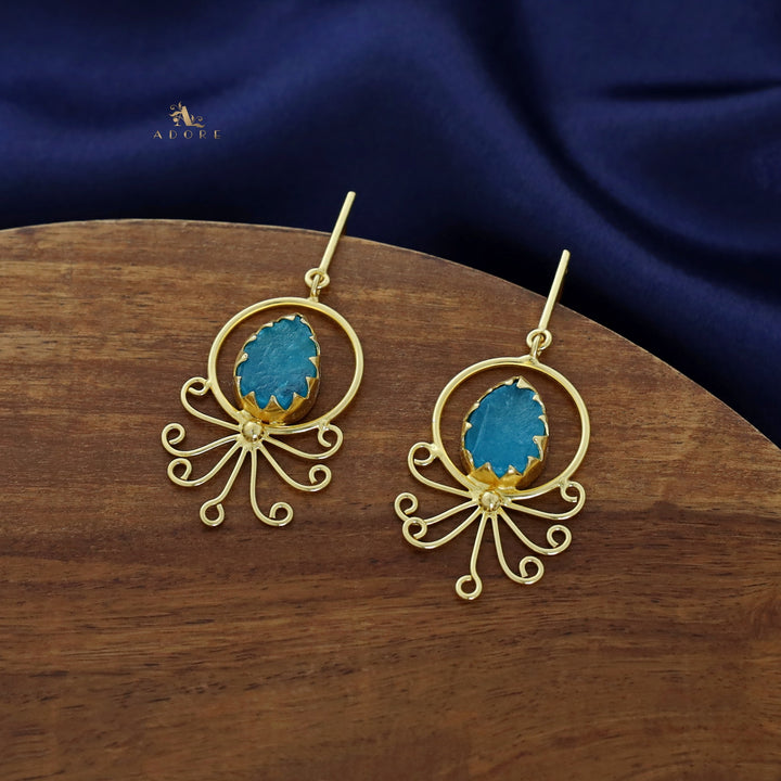 Golden Circle Drop Claw Dyed Stone Earring