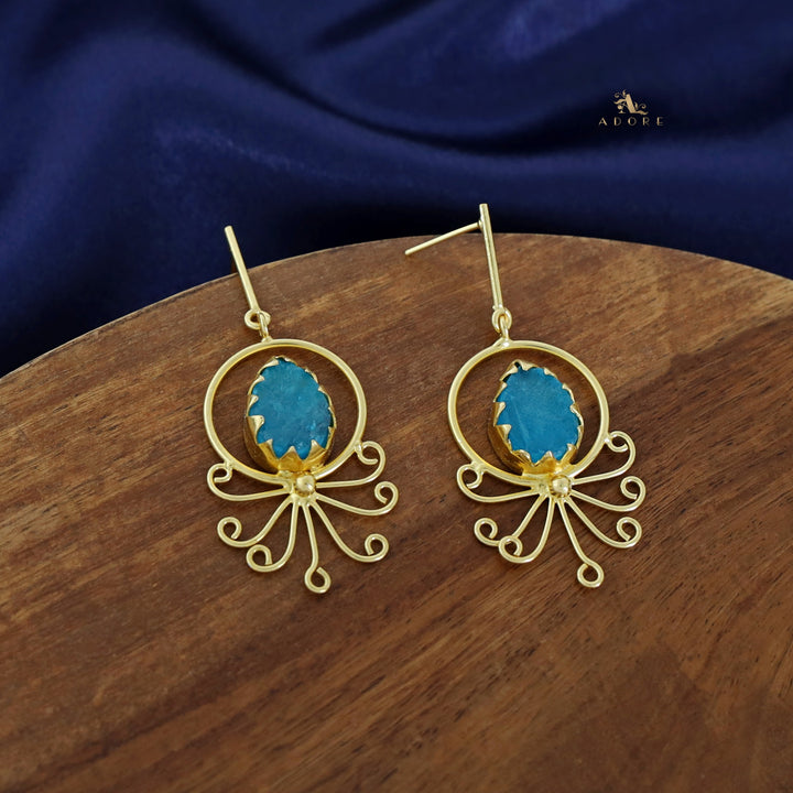 Golden Circle Drop Claw Dyed Stone Earring