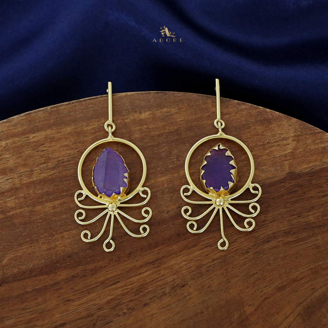 Golden Circle Drop Claw Dyed Stone Earring