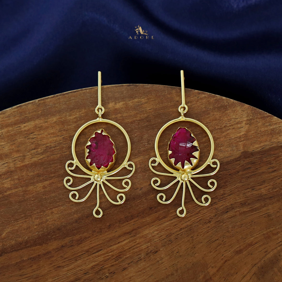 Golden Circle Drop Claw Dyed Stone Earring