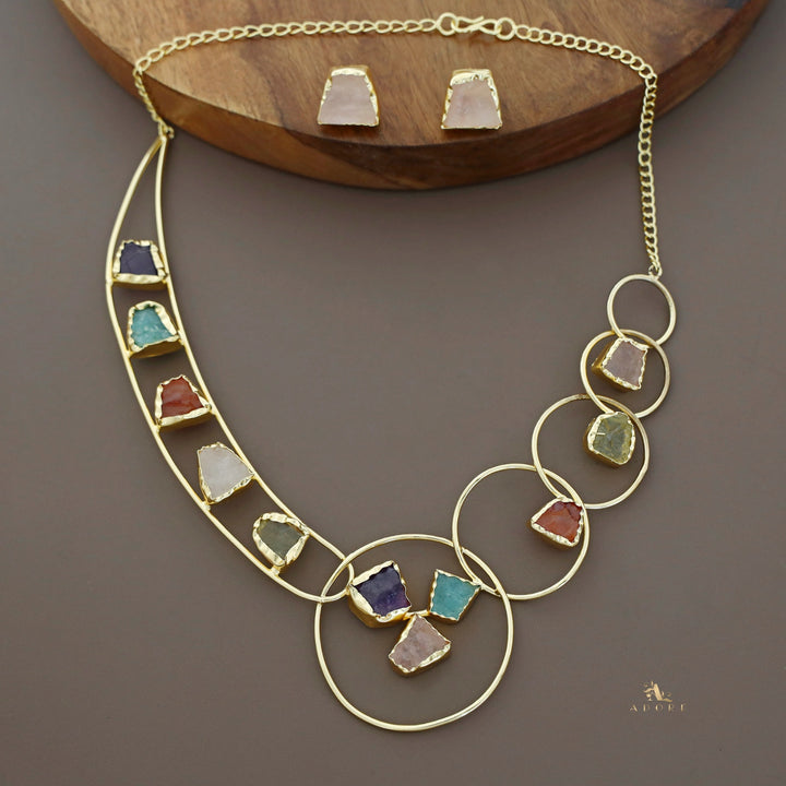 Lorah Golden Curvy Raw stone Neckpiece With Stud