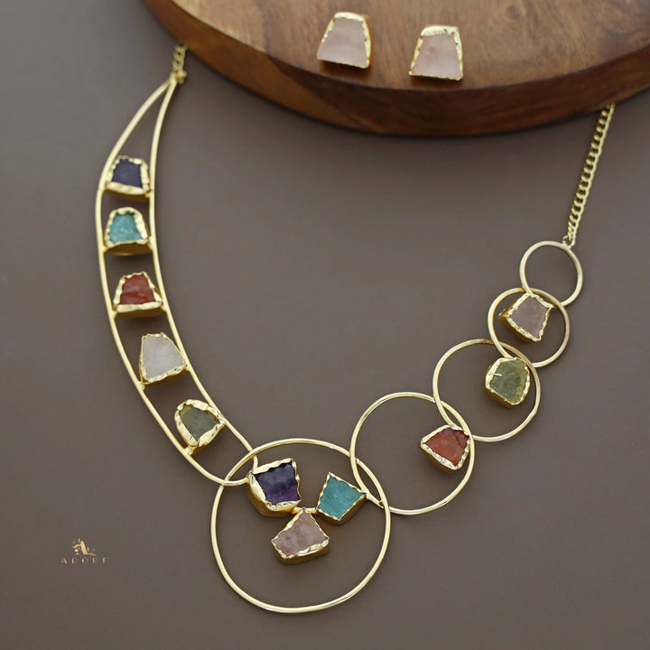 Lorah Golden Curvy Raw stone Neckpiece With Stud