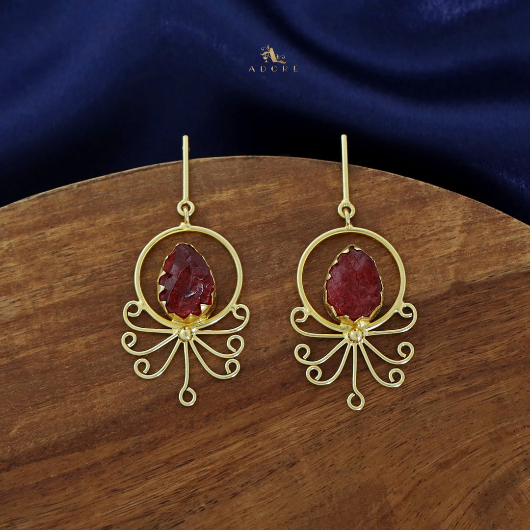 Golden Circle Drop Claw Dyed Stone Earring