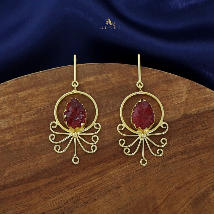 Golden Circle Drop Claw Dyed Stone Earring