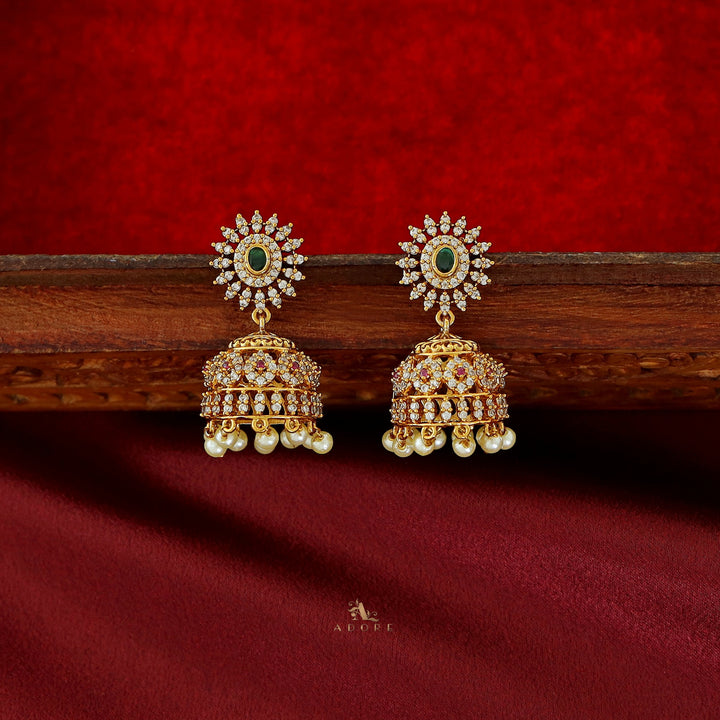 Traditional AD Stone Pearl Ball Jhumka