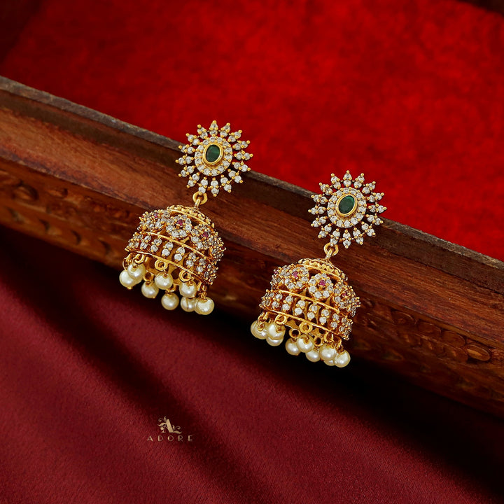 Traditional AD Stone Pearl Ball Jhumka