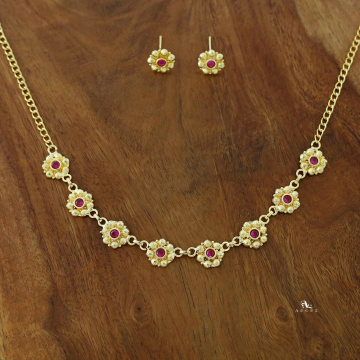 Akshya Golden Flower Glossy Neckpiece With Stud