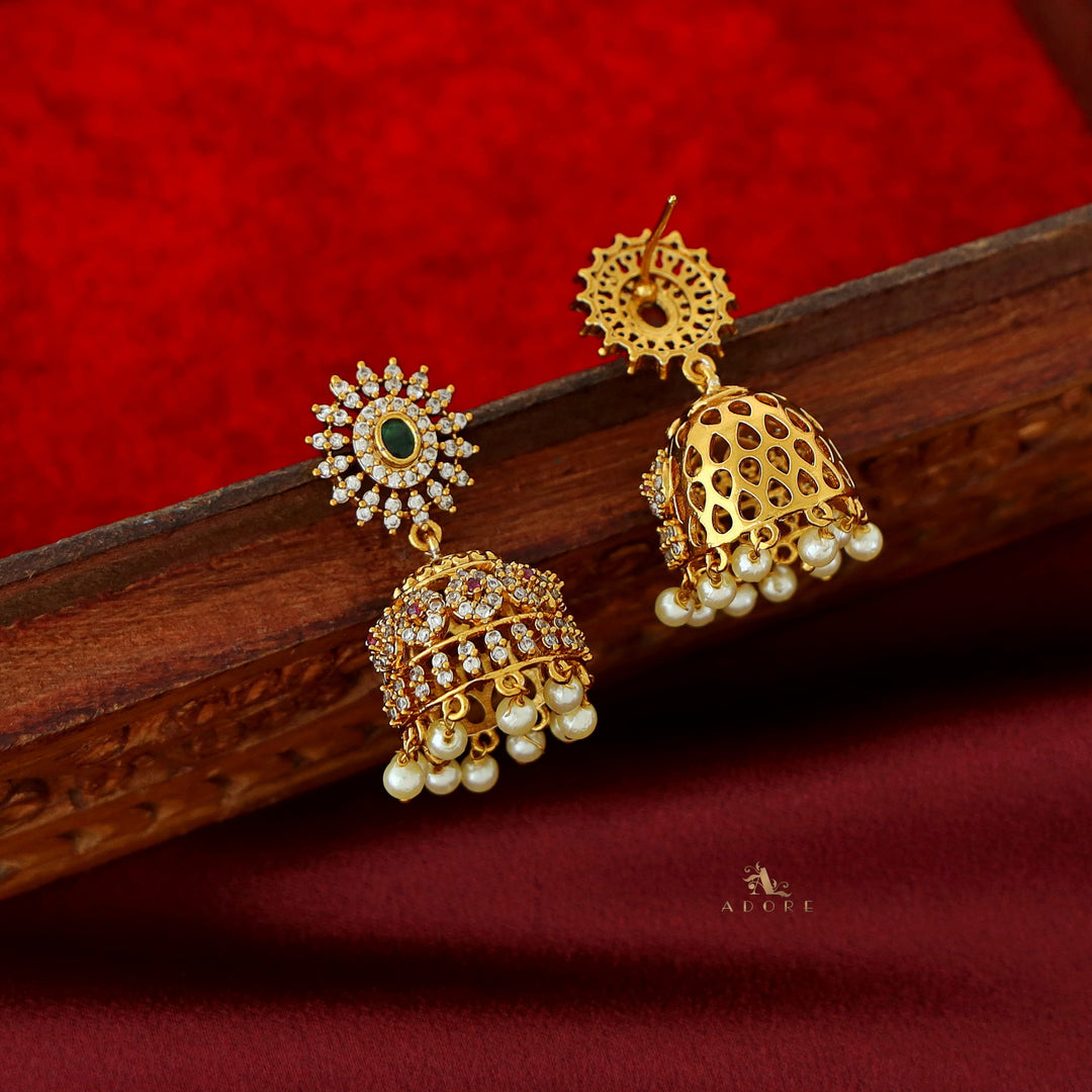 Traditional AD Stone Pearl Ball Jhumka