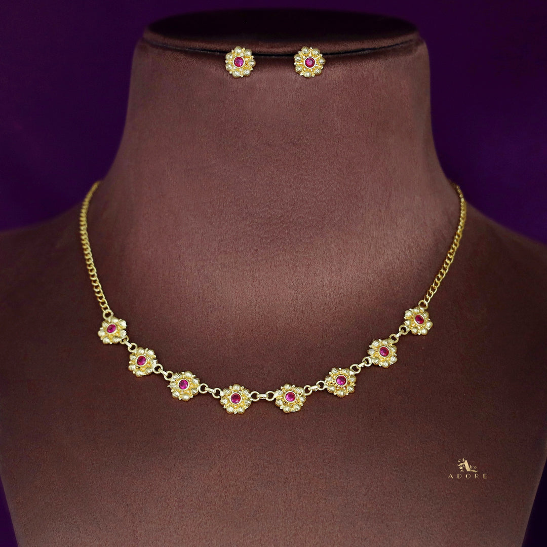 Akshya Golden Flower Glossy Neckpiece With Stud