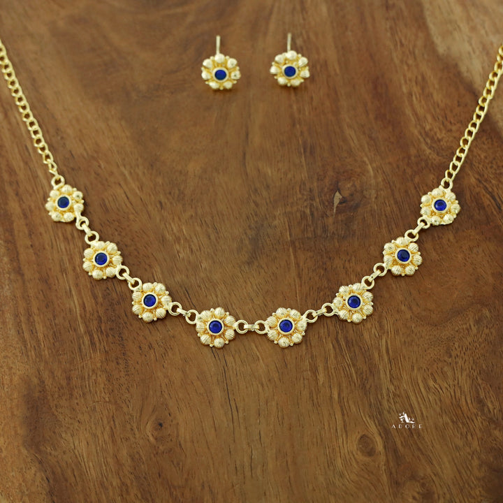 Akshya Golden Flower Glossy Neckpiece With Stud