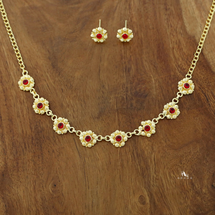 Akshya Golden Flower Glossy Neckpiece With Stud