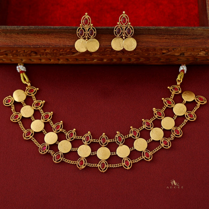 Harsika 3 Layer Oval Glossy Stone Kashi Choker With Earring