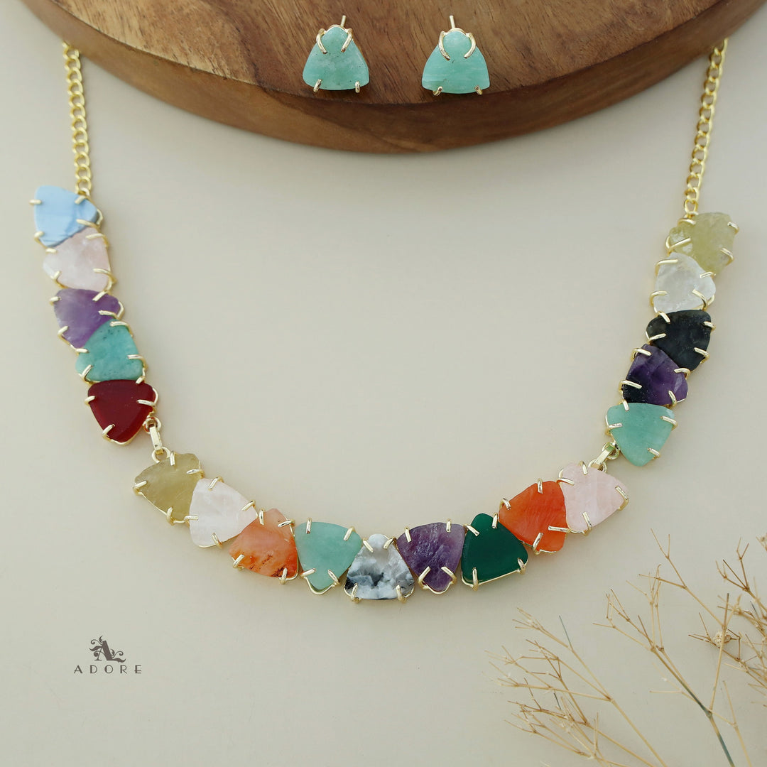 Rithvika Multicolour Raw Stone Neckpiece With Stud