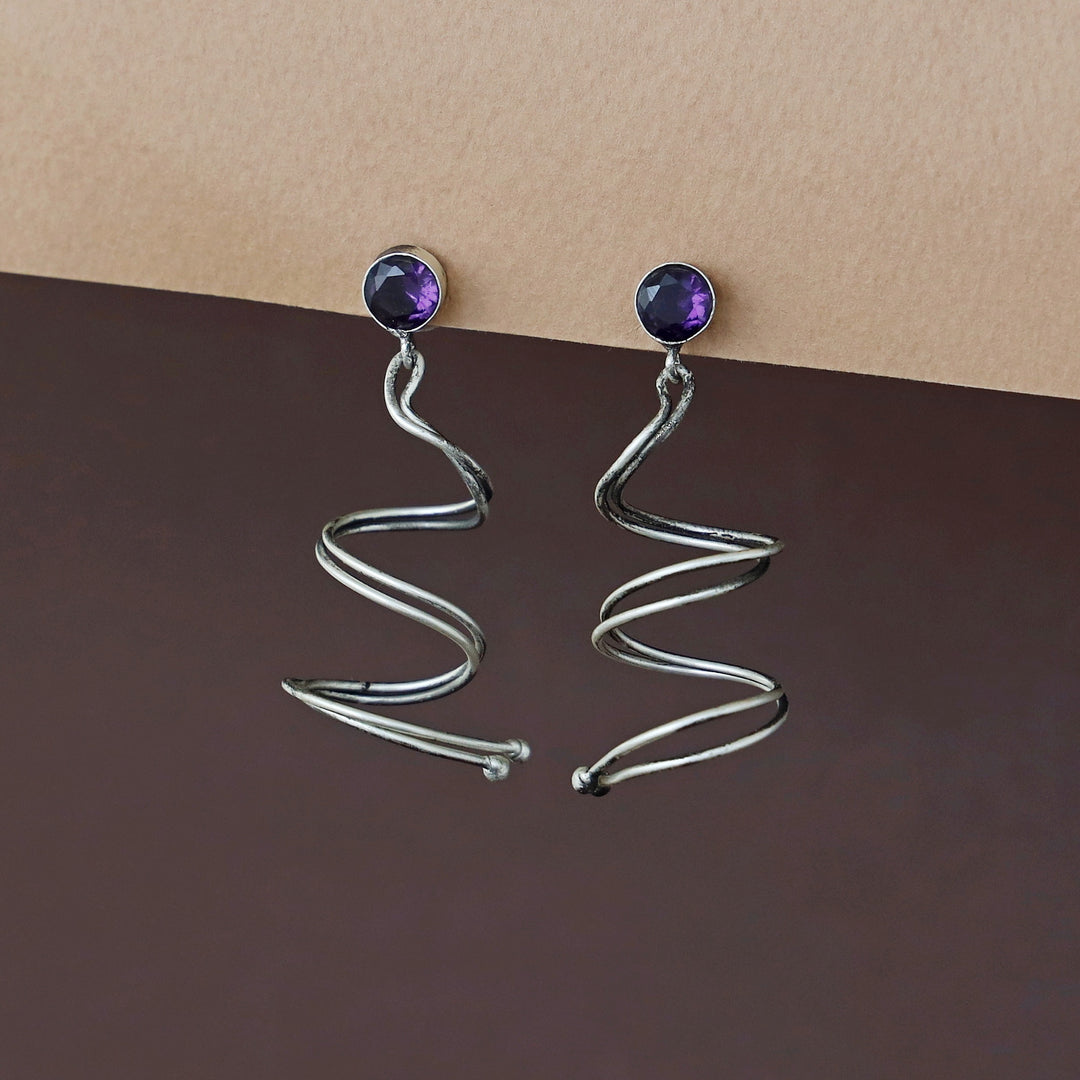 Lainee Glossy Stone Ribbon Swirl Silver Earring