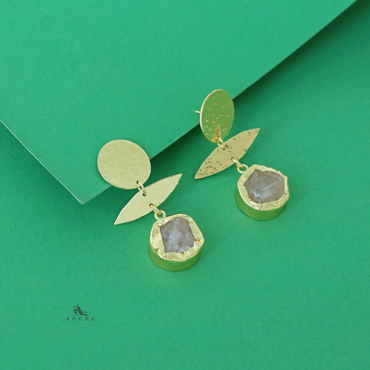 Golden Textured Circle Raw Stone Earring