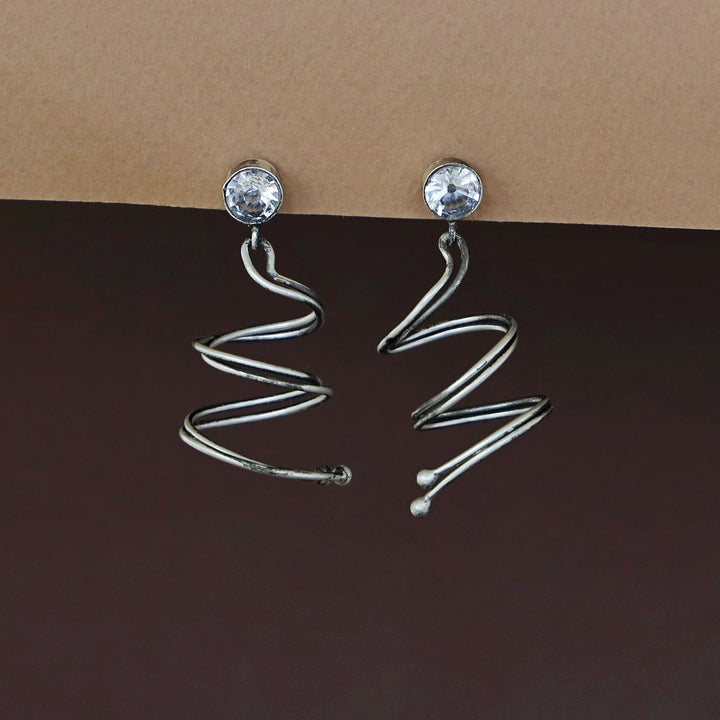 Lainee Glossy Stone Ribbon Swirl Silver Earring