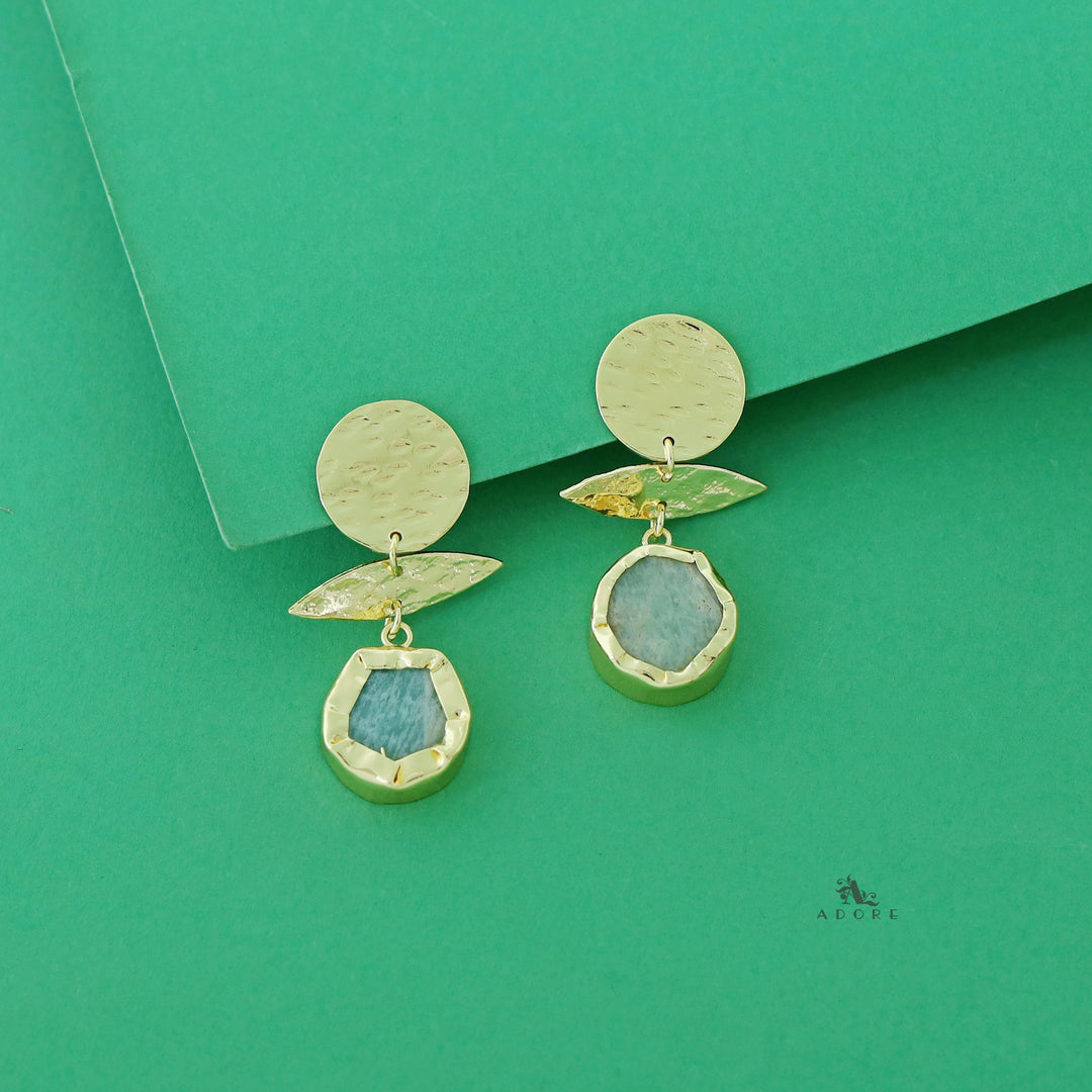 Golden Textured Circle Raw Stone Earring