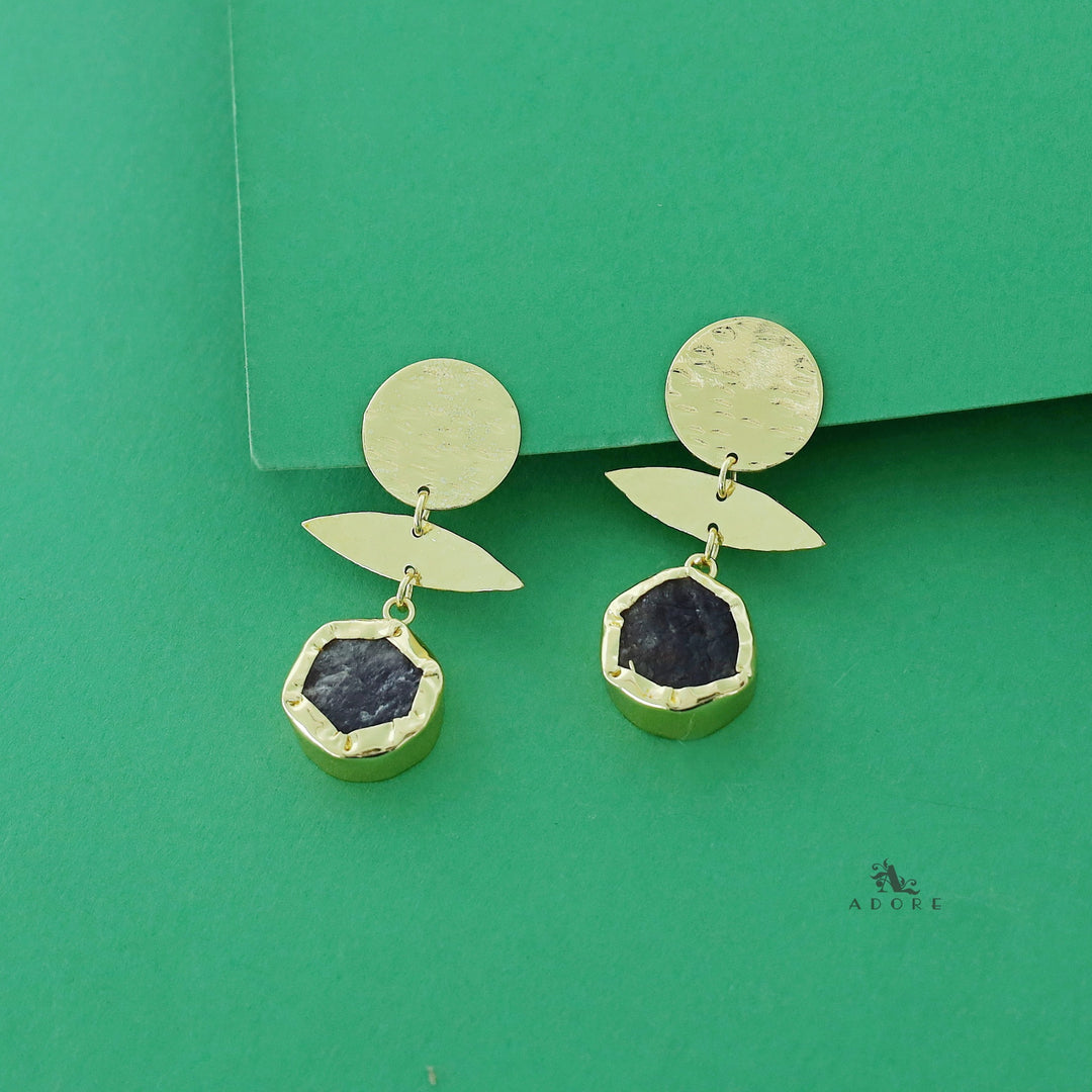 Golden Textured Circle Raw Stone Earring