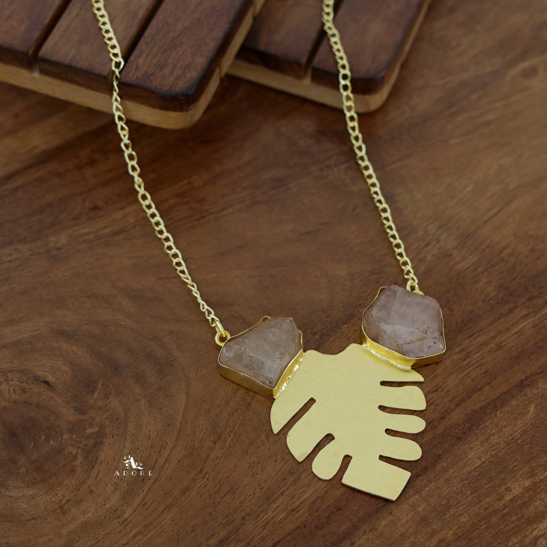 Golden Maple Leaf Dual Raw Stone Neckpiece