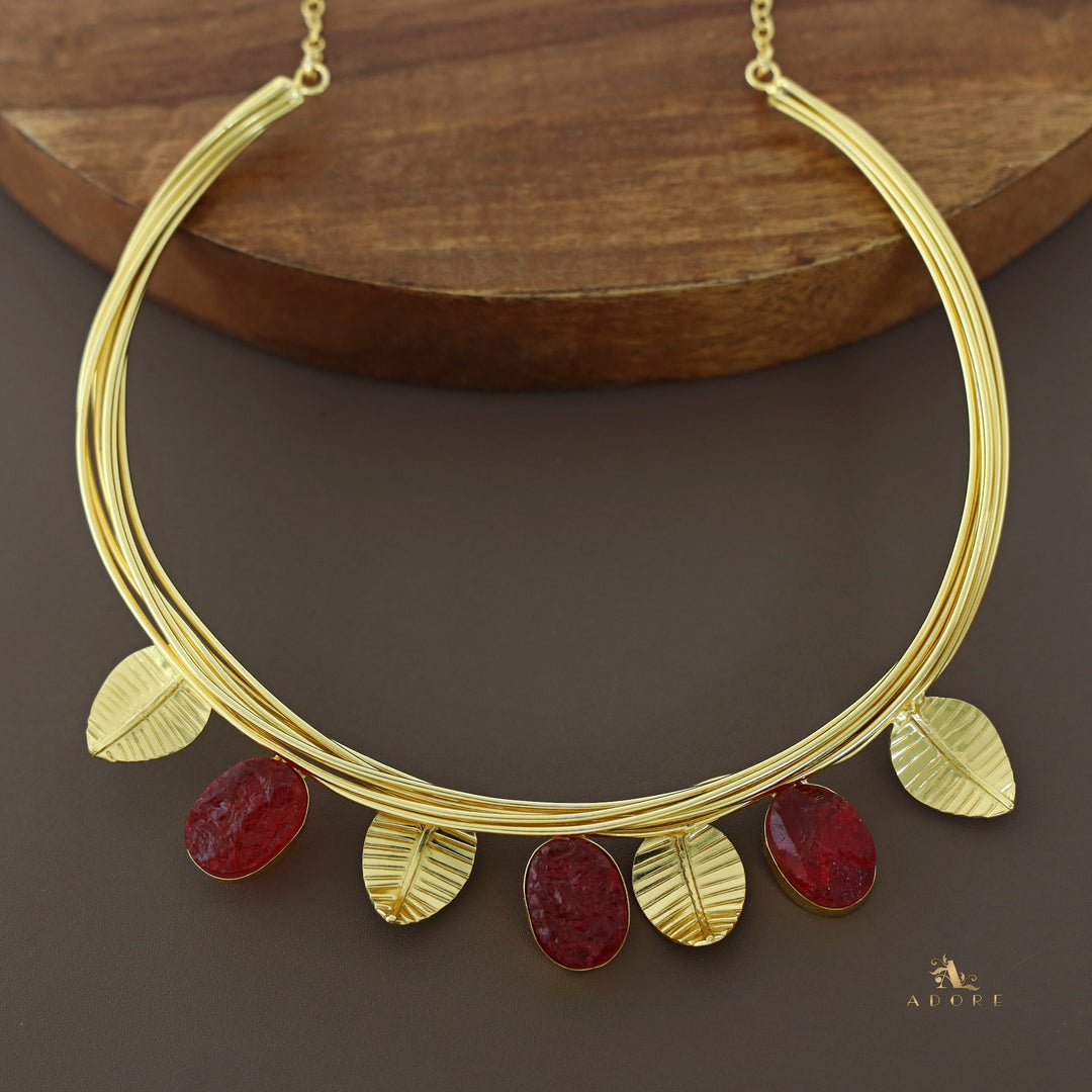 Golden Leaves And Tri Dyed Stone Neck Cuff