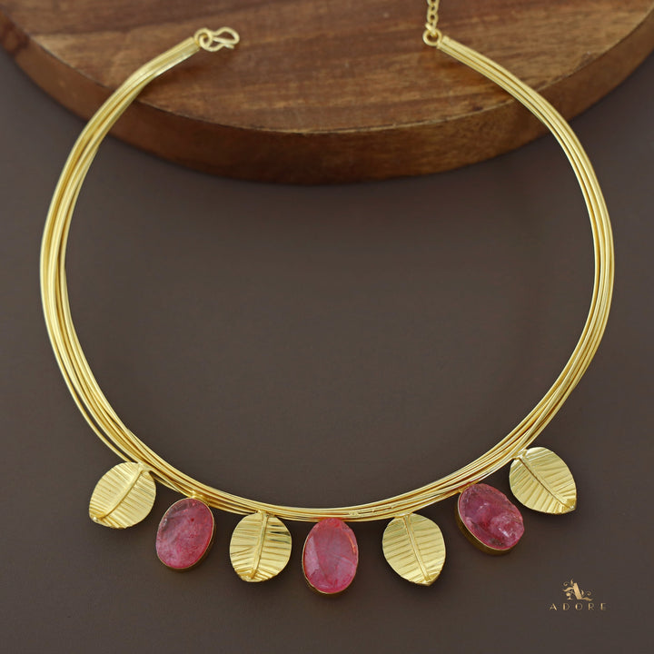 Golden Leaves And Tri Dyed Stone Neck Cuff