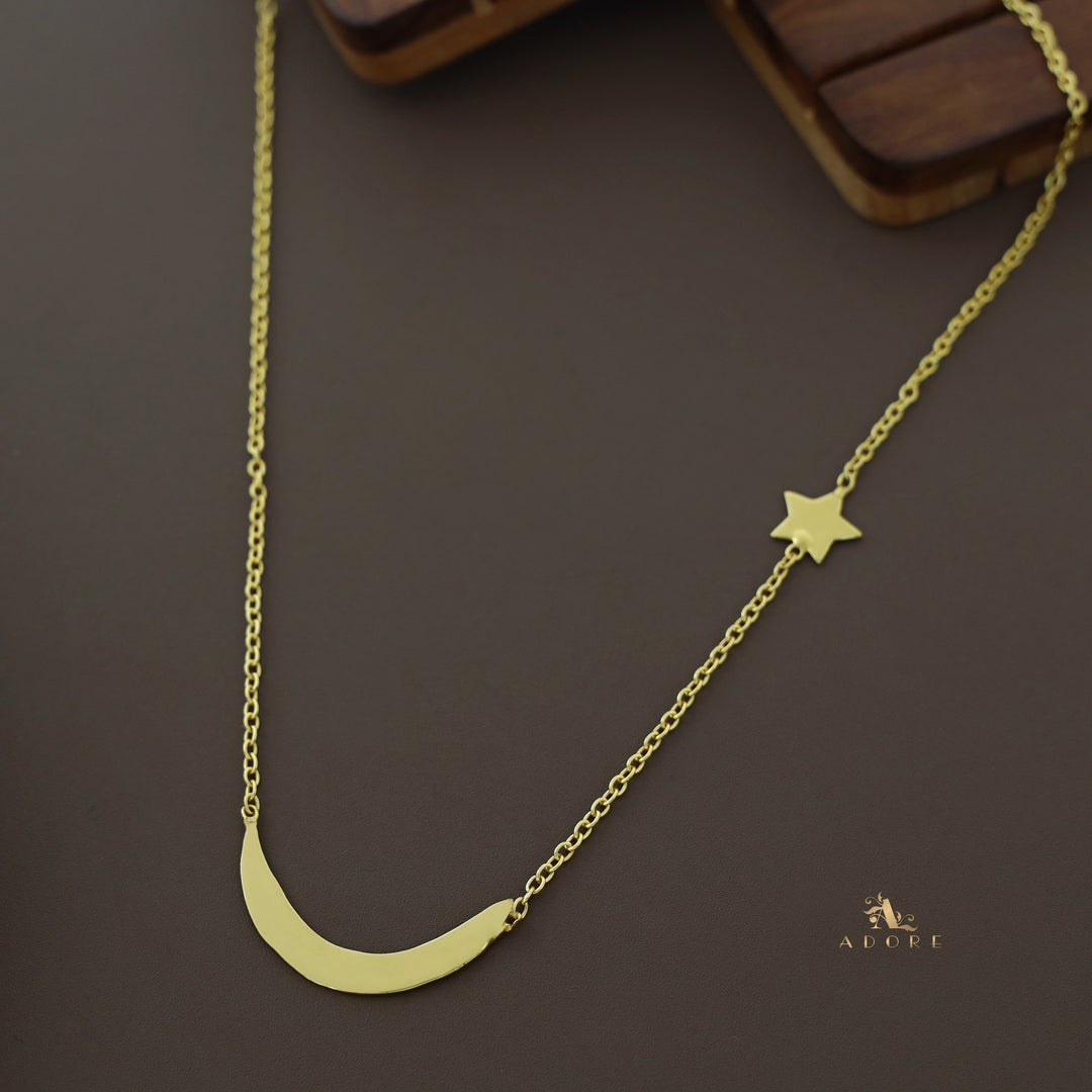 Golden Crescent Moon And Star Neckpiece