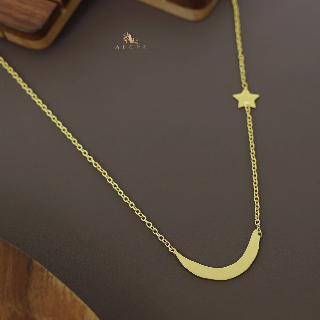 Golden Crescent Moon And Star Neckpiece