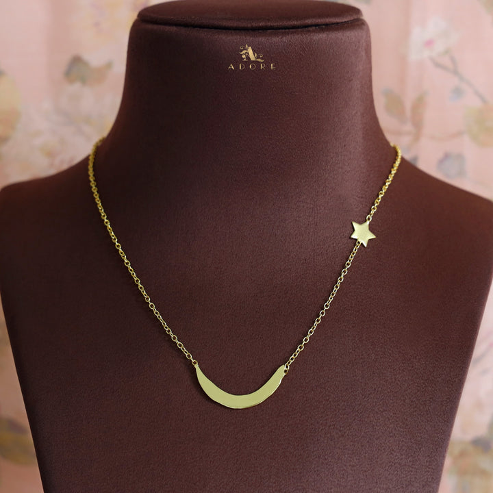 Golden Crescent Moon And Star Neckpiece