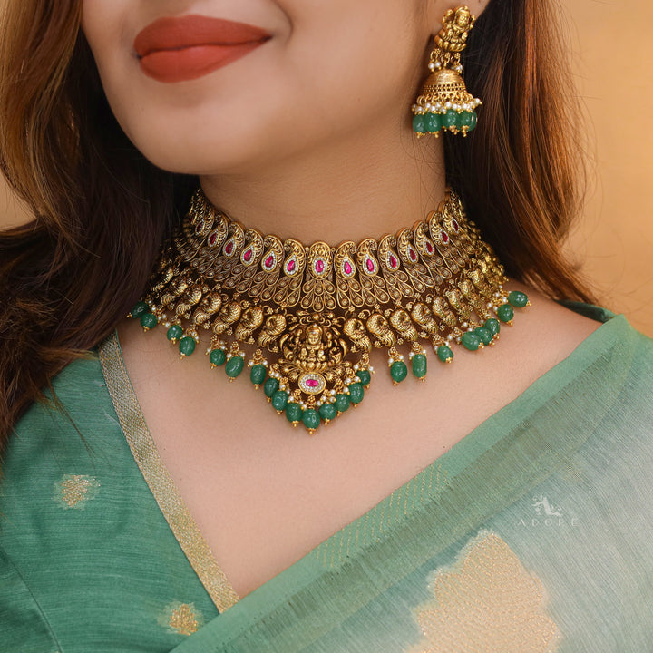 Rajwadi Lakshmi Bridal Neckpiece / Choker With Earring