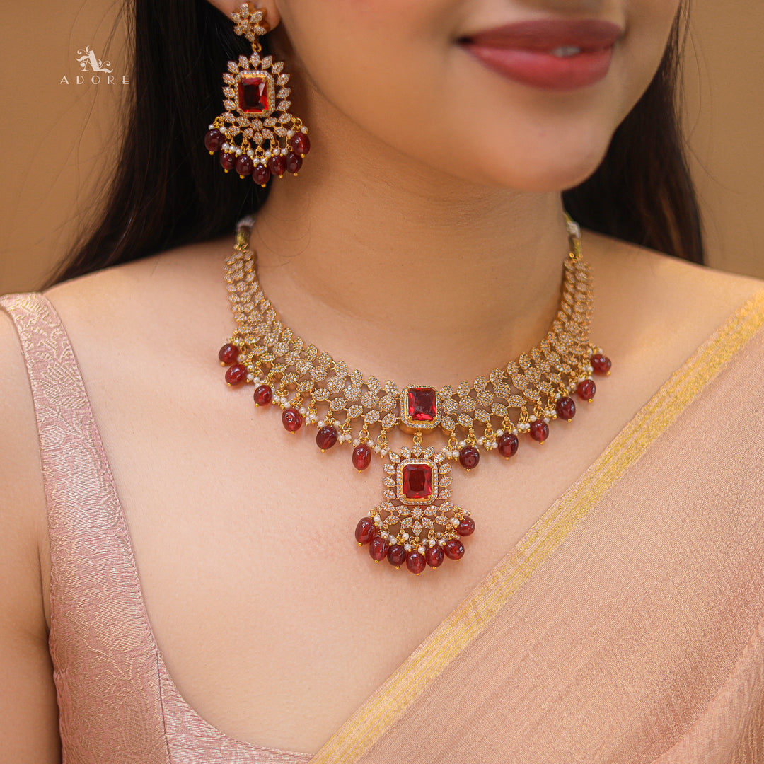 Teertha AD Stone + Glossy Neckpiece With Earring