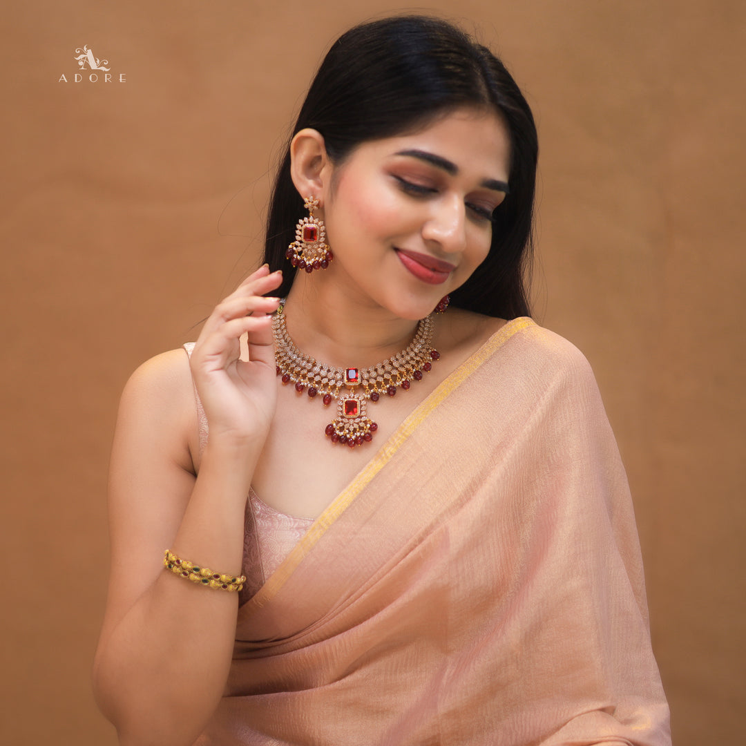 Teertha AD Stone + Glossy Neckpiece With Earring