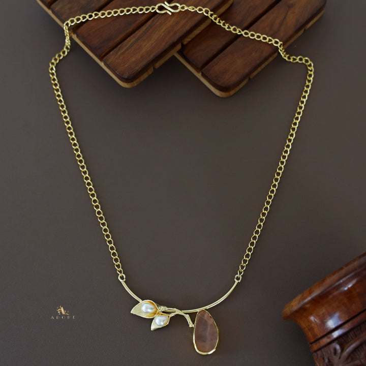 Golden Two Fold Leafy Pearl Raw Stone Neckpiece