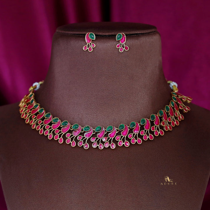 Aaraathana Golden Mayur Neckpiece With Earring