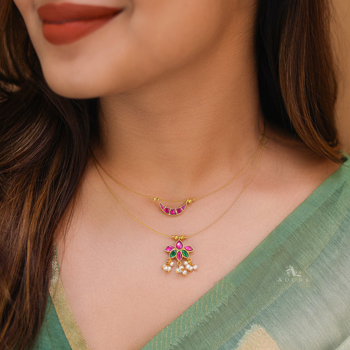 Half Moon + Floral Jadau Kundan String Neckpiece