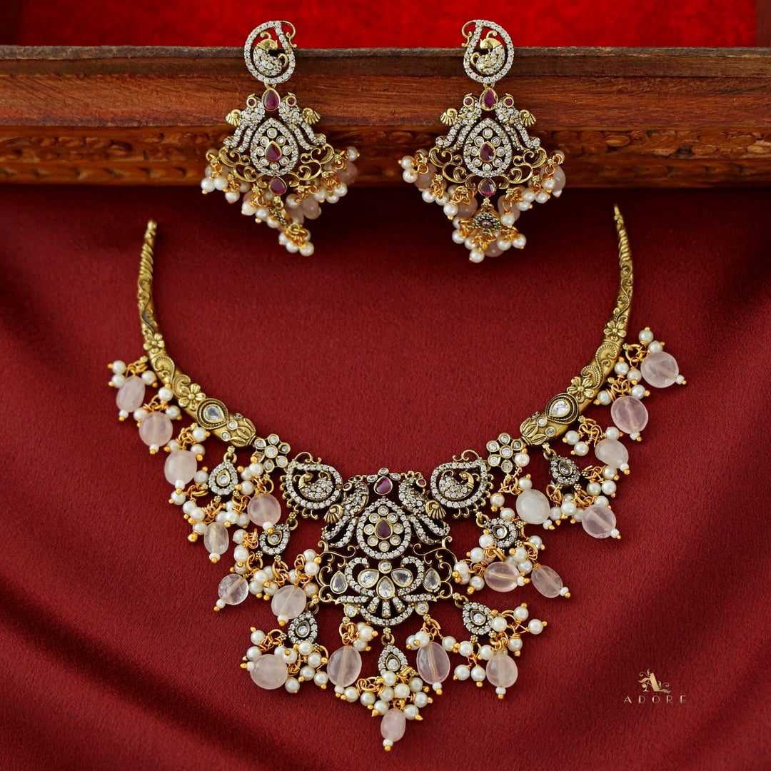 Ushas AD Stone Pearl Branch Wing Neckpiece With Earring