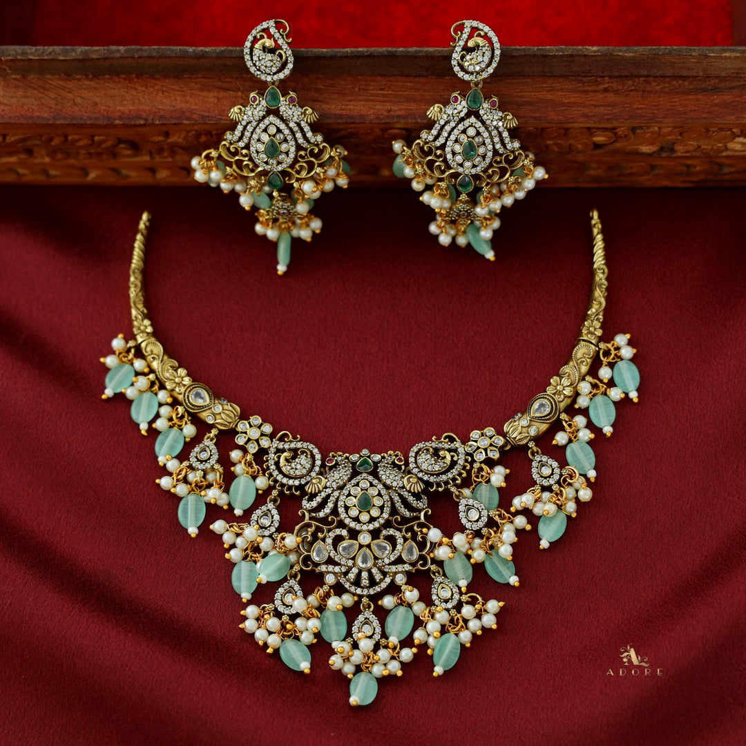 Ushas AD Stone Pearl Branch Wing Neckpiece With Earring