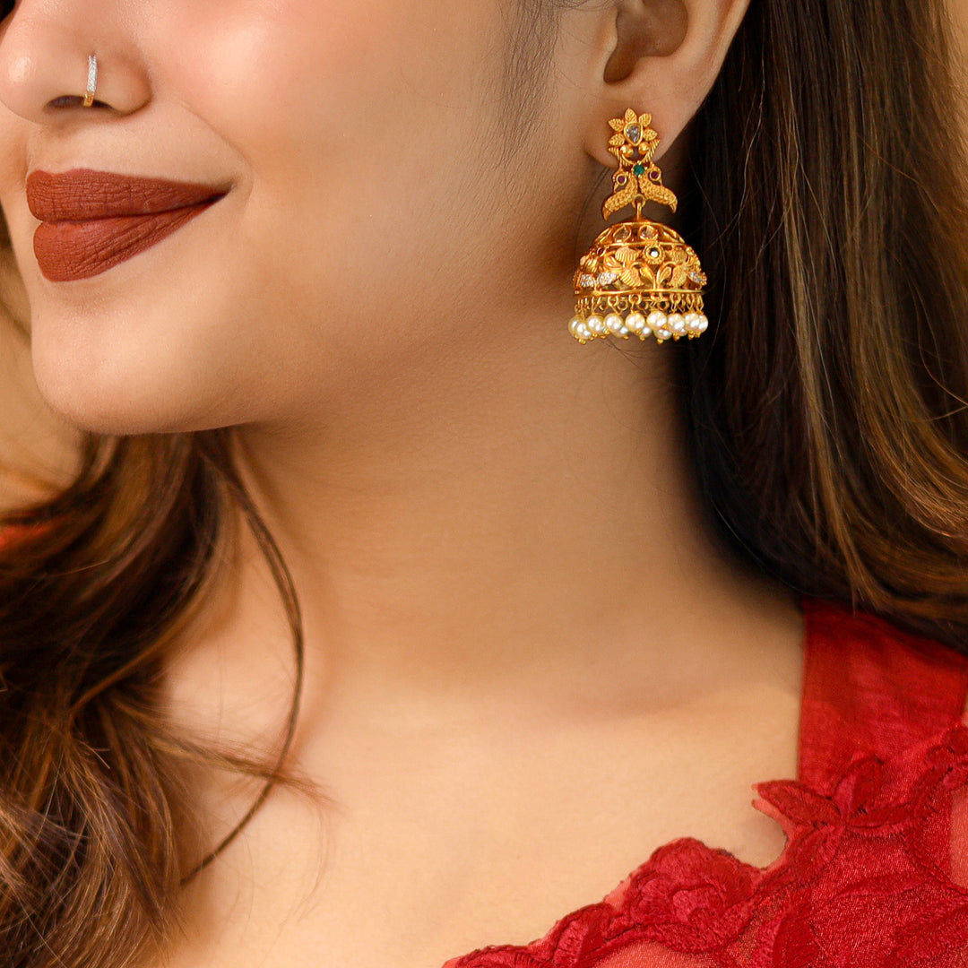 Dhaksana Floral Pearl Jhumka