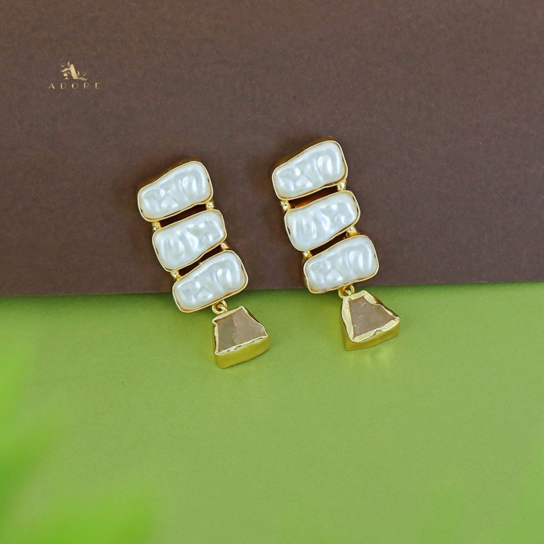 Kacey Tri Baroque + Raw Stone Earring