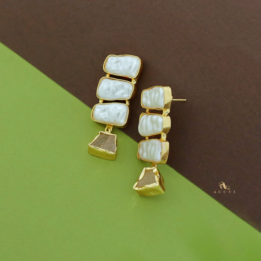 Kacey Tri Baroque + Raw Stone Earring