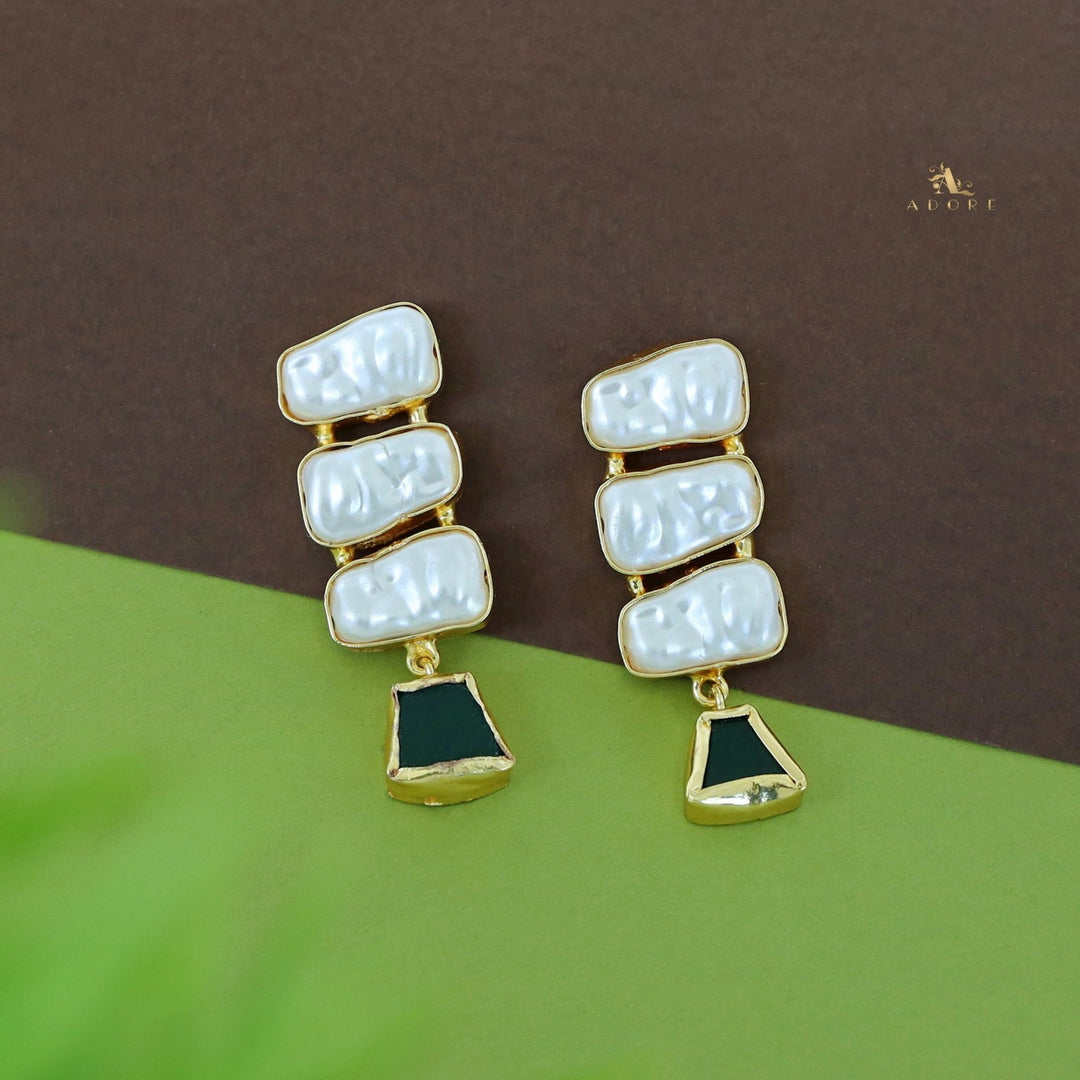 Kacey Tri Baroque + Raw Stone Earring