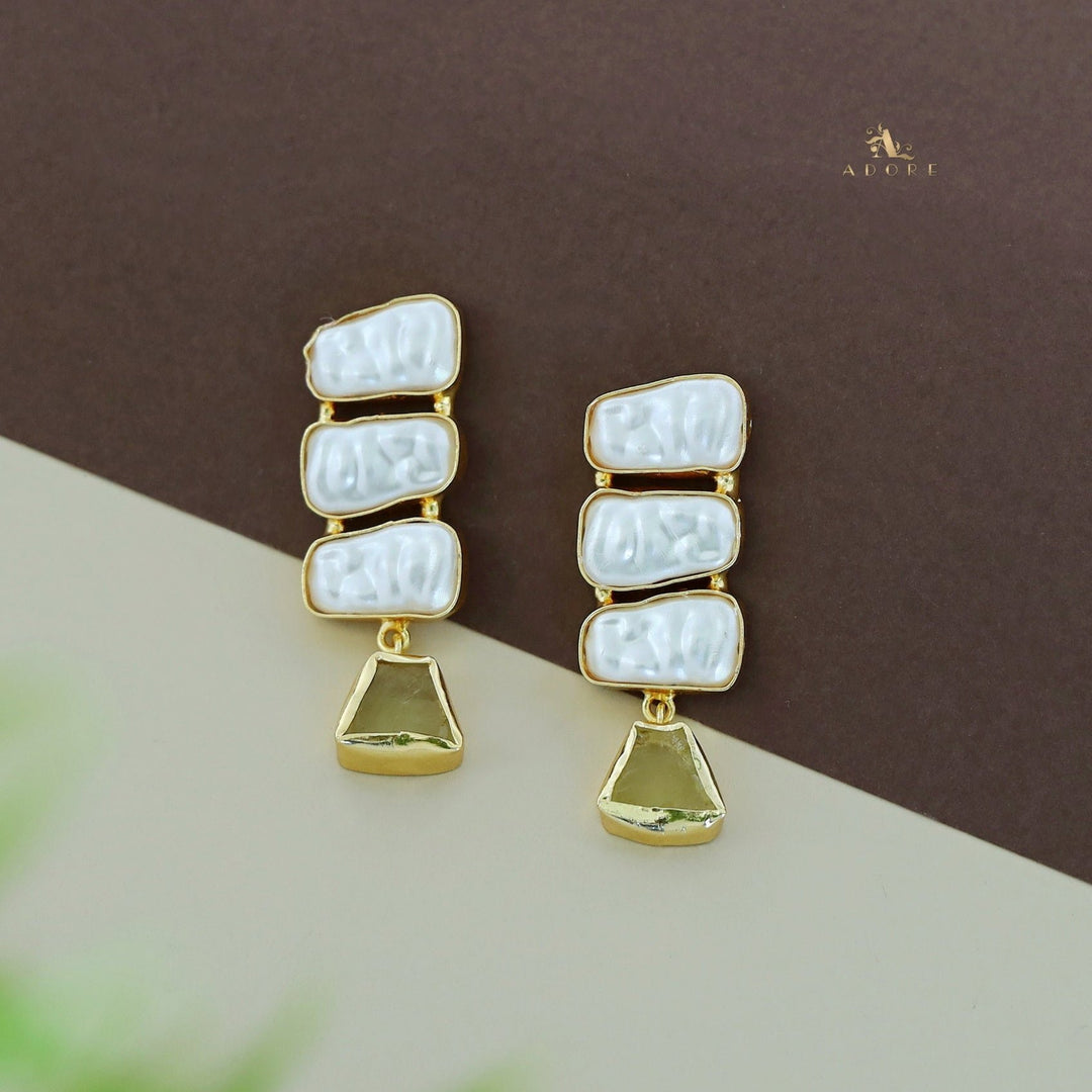 Kacey Tri Baroque + Raw Stone Earring