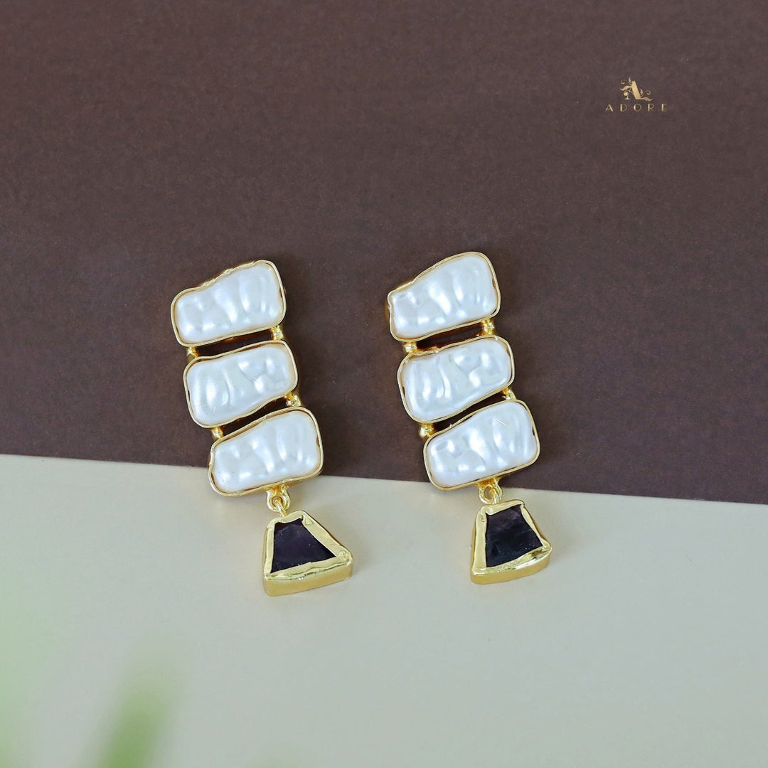 Kacey Tri Baroque + Raw Stone Earring