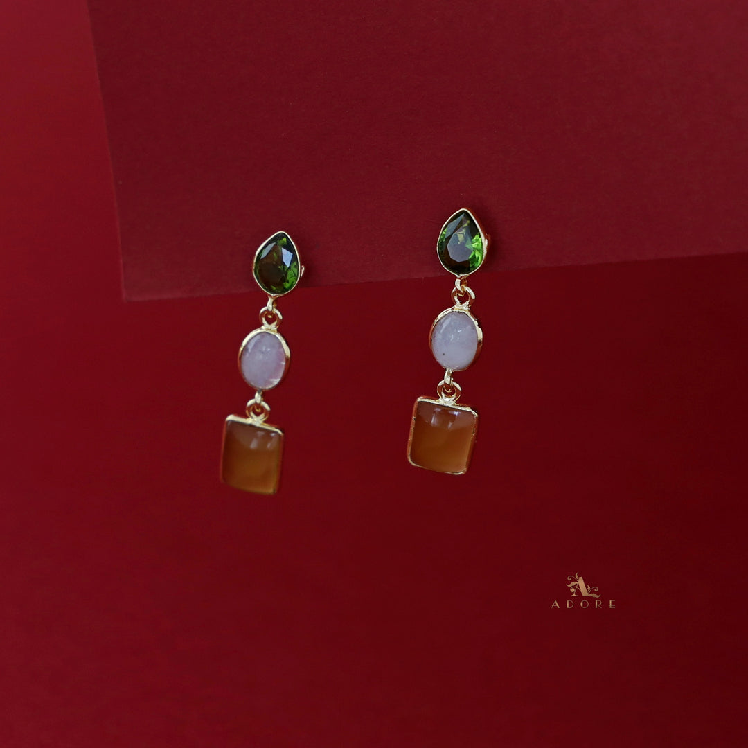 Amaja Golden Tri Glossy Stone Earring