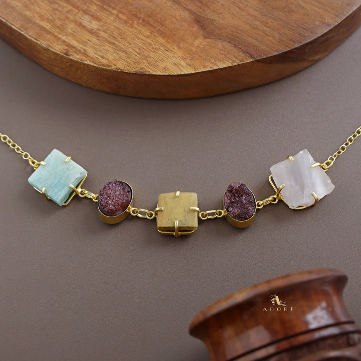 Druzy Oval Square Claw Raw stone Choker