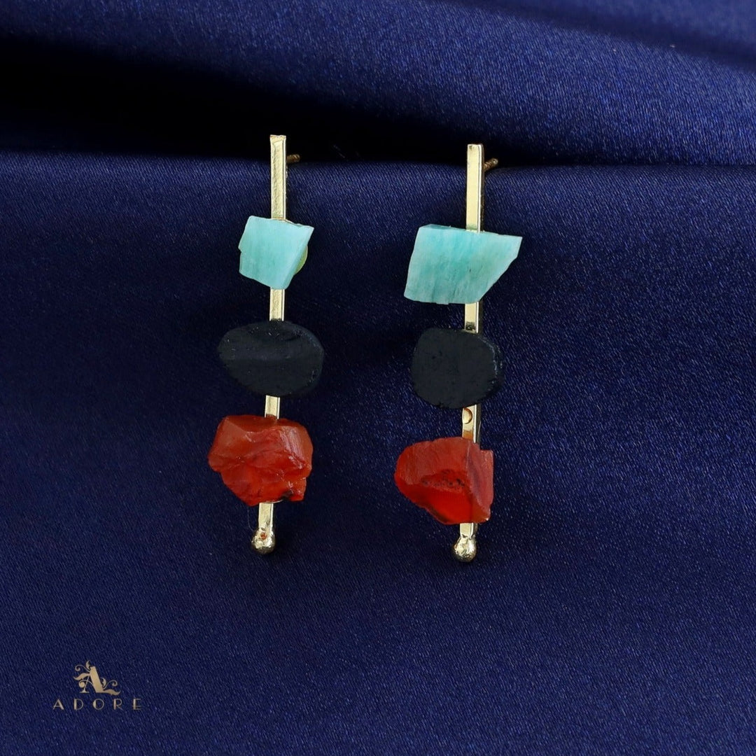 Mawar Tri Raw Stone Stick Earring