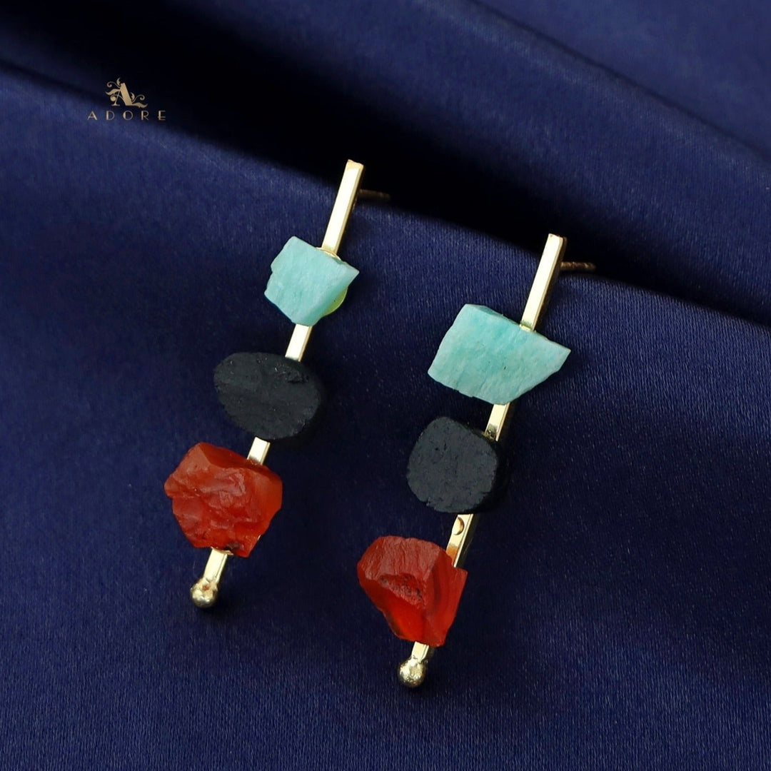 Mawar Tri Raw Stone Stick Earring