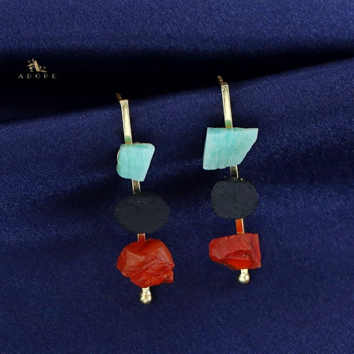 Mawar Tri Raw Stone Stick Earring