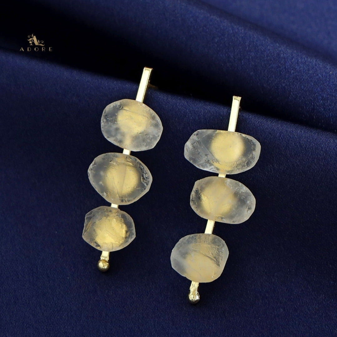 Mawar Tri Raw Stone Stick Earring