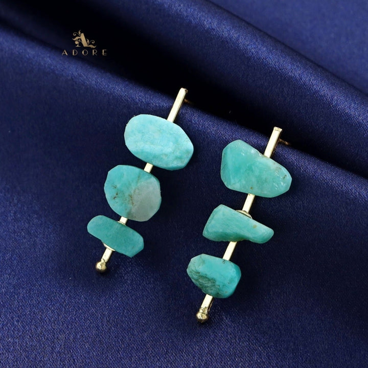 Mawar Tri Raw Stone Stick Earring