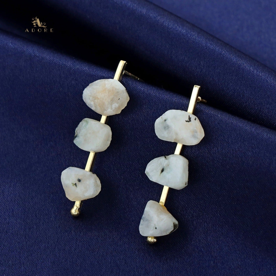 Mawar Tri Raw Stone Stick Earring